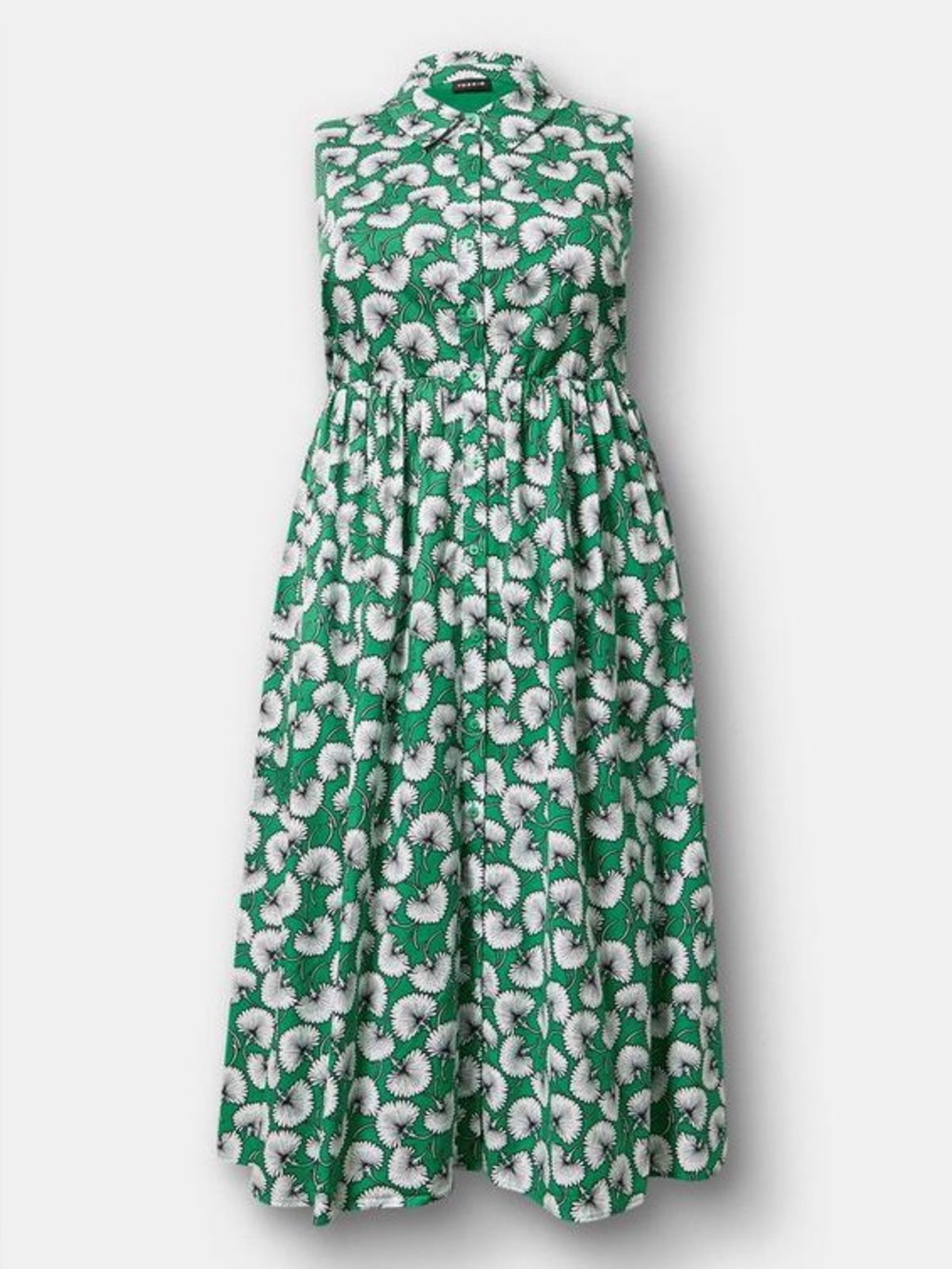 Torrid Collared Shirt Midi Dress - Winding Ginkgo Leaves Green Size 00 (10) NWT